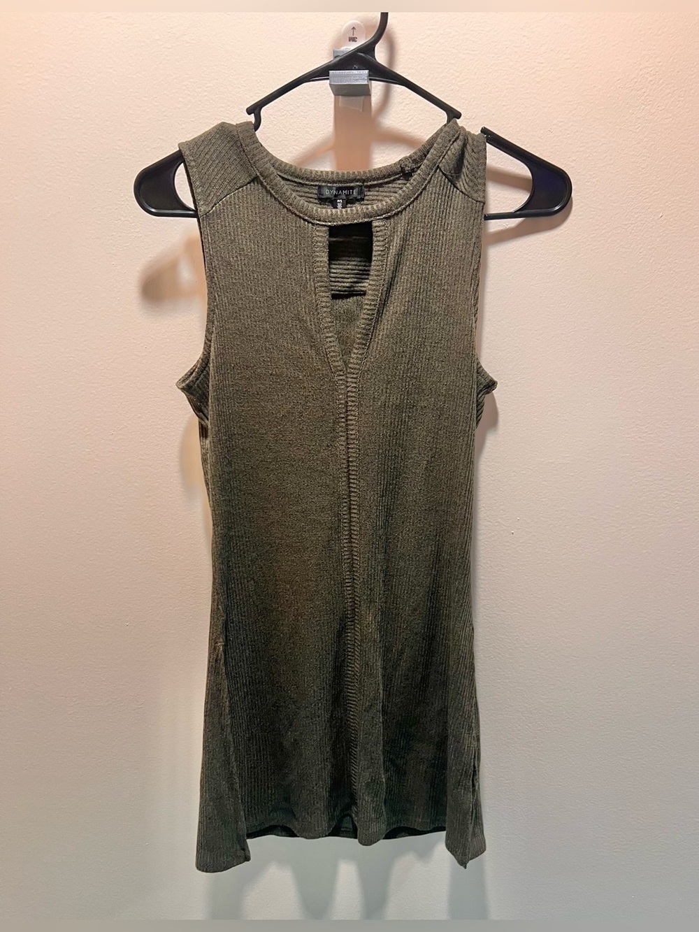 Dynamite Women Petite Small Fall Olive Green Ribbed Knit Sleeveless Tunic Top